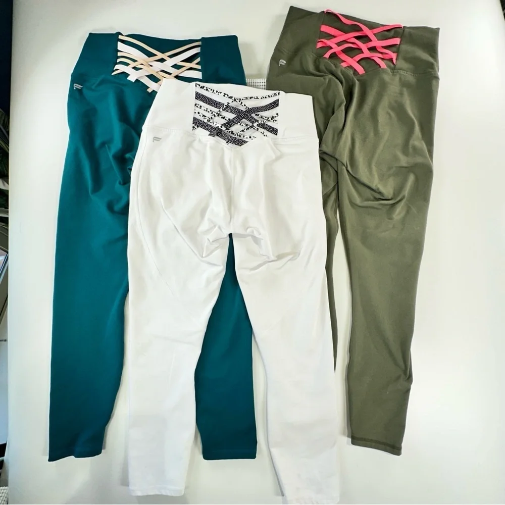 Fabletics PowerHold workout leggings bundle of 3 strappy back fits XS